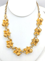Vintage JUDY-LEE Floral Necklace Glass Pearls Rhinestones Gold Tone Adjustable