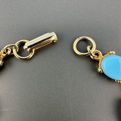 Vintage Bracelet Blue Milk Glass Gold Tone Oval Links MCM 6.75″ Faux Turquoise