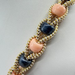 Boho Heart Bolo Necklace Gold Tone Woven Cord Peach Black Beads