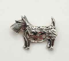 Scottie Dog Scottish Terrier Jezlaine Sterling 925 Filigree Metal Vtg Brooch Pin