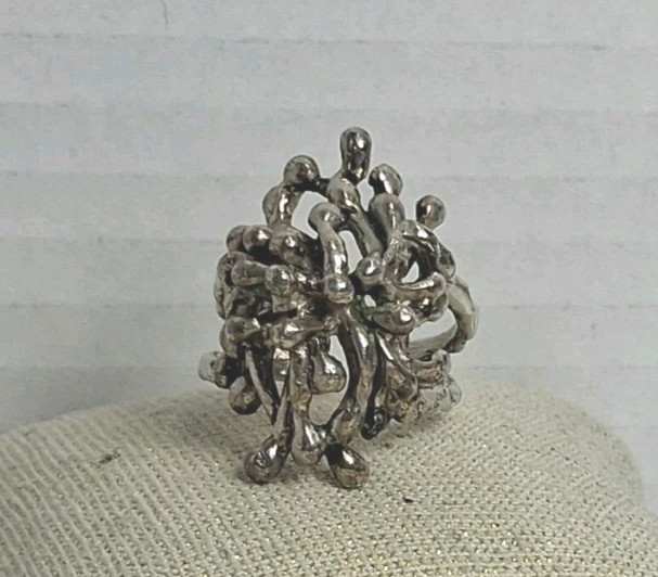 Vintage Sterling Silver Statement Textured Spike Ring Size 9 Adjustable