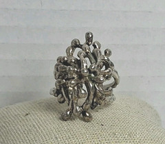 Vintage Sterling Silver Statement Textured Spike Ring Size 9 Adjustable