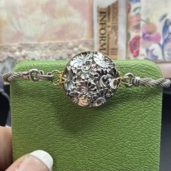 Custom Vintage 10k White & Yellow Gold Filled Bracelet,Vtg Czech Carnival? Glass
