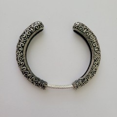 Vintage Ornate Silver Plated Metal Open Bracelet Bangle Scroll Design Adjustable