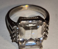 Vintage 925 Sterling Silver Emerald Cut Clear CZ Cocktail Ring Statement Size 13