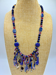 Vtg roxsann Chinese Silver Cloisonné Amethyst Lapis Antique Glass Jewelry Set