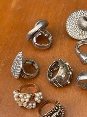 Vintage rhinestone and pearl rings, lot of 10, now size fits all