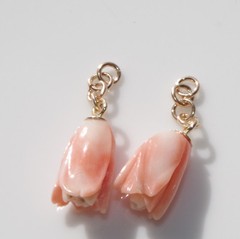 ANTIQUE 14K GOLD ANGEL SKIN CORAL CARVED ROSE STUD DROP EARRINGS Made To Order