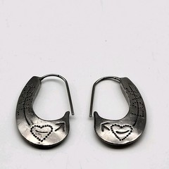 Funky Artisan Elongated hoop earnings Love Hearts Silver plated Retro