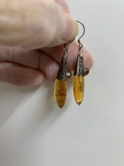 Genuine Vintage Baltic Amber earrings. A Teardrop Design,SS &Carnelian Gem Stone