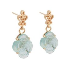 Vintage Estate 1940 Hand Carved 4.00ct Natural Aqua Flower Dangle Earrings