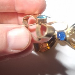 Lot Of Vintage 1940s Coro Pegasus Gold Tone Blue Rhinestone Bow Lapel Pin Brooch