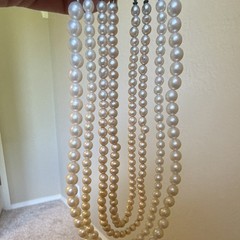 4 strand Layered faux Pearl Necklace White/Silver Bow Hook Closure 2-toned Japan