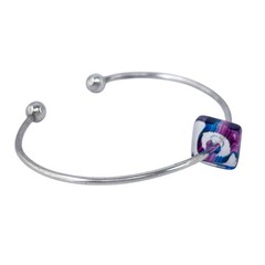 Ball Tip Cuff Bracelet | Purple Glass Charm | Vintage Sterling Silver 925 | 6.5″