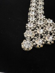 Vintage ALDO Drop “V” Rhinestone Necklace Silver Tone Snake Chain STATEMENT BIB