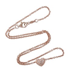 Reservable Rose Gold-Tone Sterling Silver 925 Pavé CZ Heart Pendant Necklace 16″