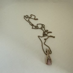 Avon Faux Fire Opal And Rhinestone Teardrop Gold Tone Pendant Necklace Vintage