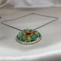 Vintage 70’s Shabby Chic Groovy 3D Flower Lacquered Pendant Necklace