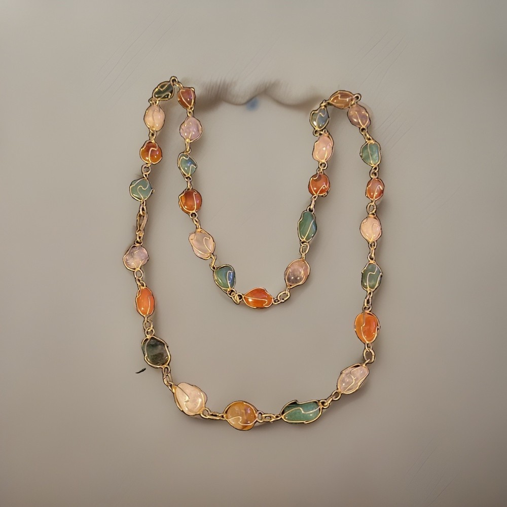 Vintage Caged Gemstone Gold Tone Multicolor Necklace