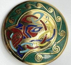Vintage Book of Kells Tara Ware Brooch Gold Plated Champleve Enamel 2”