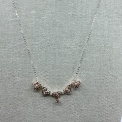 Vintage Silver Tone Heart Pendant Necklace Champagne Rhinestone Accent Dainty