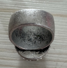 Signed Kim Fowley Statement Ring Silver Tone Gray Cabochon Rhinestone Vintage
