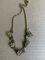 Vintage Unsigned Rhinestone Grape Cluster & Leaves Necklace