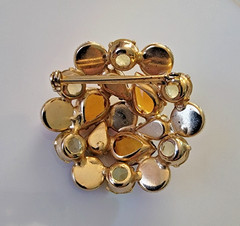 Vintage 1950-1960s Opaline Cabochons Moonstones Topaz Yellow Orange Pink Brooch