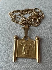 UNIQUE VINTAGE 14K TORAH 10 COMMANDMENTS MOSES PENDANT NECKLACE MADE IN ISRAEL