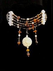 Vintage Carved Bovine Bone Horn Carnelian Beaded Choker Necklace