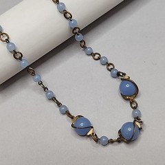 Vintage Glass Beaded Necklace Blue Gold Tone Choker 16″