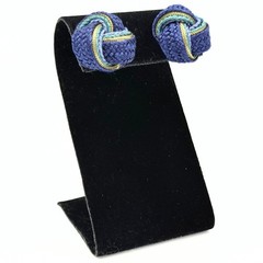 Charming Blue & Green Knotted Fabric Silk Post Back Earrings