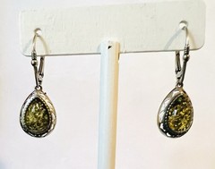 Lot of 6 Pairs Sterling Silver Baltic & Green AMBER Pierced Earrings Stud & Drop