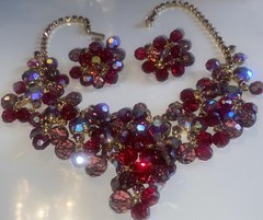 Gorgeous Vtg Juliana D&E Red Purple Rhinestone Bead Necklace Earring Set