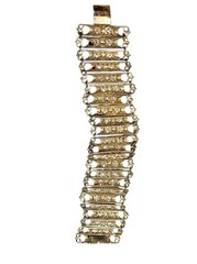 Vintage Italian 800 Silver Gold Plated Filigree Panel Bracelet 7.25″ Red Enamel