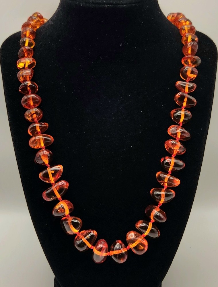 Vintage Baltic Amber Nugget Necklace Hand Knotted 24″ UV