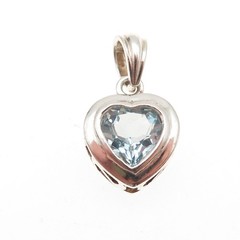 925 Sterling Silver Vintage Real Blue Topaz Heart Charm Pendant