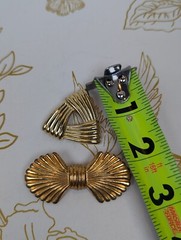 Two Vintage Brooch Pins 1 Bow 1950s Brass 1 1970s Triangle Goldtone