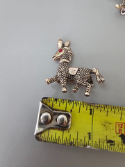 Vintage Matched Pair Pave Donkey Figural Brooch Pin Red Rhinestone Eye MCM Set