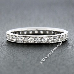 Vintage 14k White Gold 0.60ctw Round Pave Diamond w/ Milgrain Eternity Band Ring