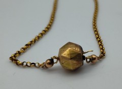 Antique Round Link Solid Y. Gold Chain Engraved Ball Clasp Choker Necklace 17″