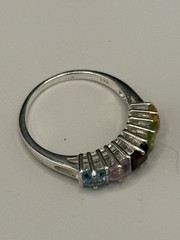 925 Sterling Silver Size 9 Ring Citrine, Emerald, Garnet, Amethyst, Topaz 3.4g