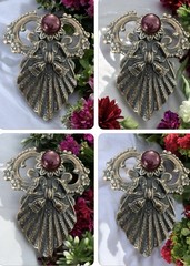 2000 Signed Jane AOL Angels of Love Copper Tone Purple Rhinestone Brooch Pin Bow