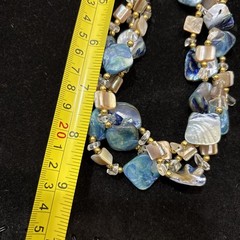 Vintage Triple Strand Pearlized Blue Stone Beaded Necklace 18″