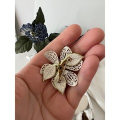 1960s Flower Brooch White Yellow Enamel Filigree Vintage Floral Pin