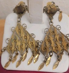 Earrings Clip On Jerusalem 935 Silver Dangle Filigree /Cannetille /antique