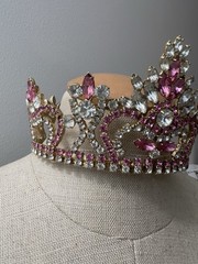 Vintage Pink & Clear Rhinestone PAGEANT CROWN – 5” Inside Diameter, 3 1/8” High