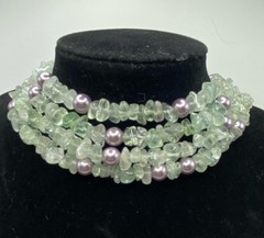 Elegant Sterling Silver 925 Clasp, Prehnite & Silver Pearl Accents 15” Necklace
