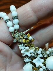 Vintage Early Signed Laguna 2-Strand Wired Center Wht Glass Rhinestone Necklace