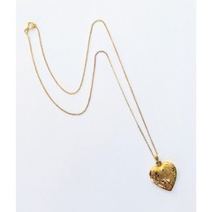 Vintage 1/20 14k Yellow Gold Filled MOM Heart Locket w/ Pink Flowers Necklace